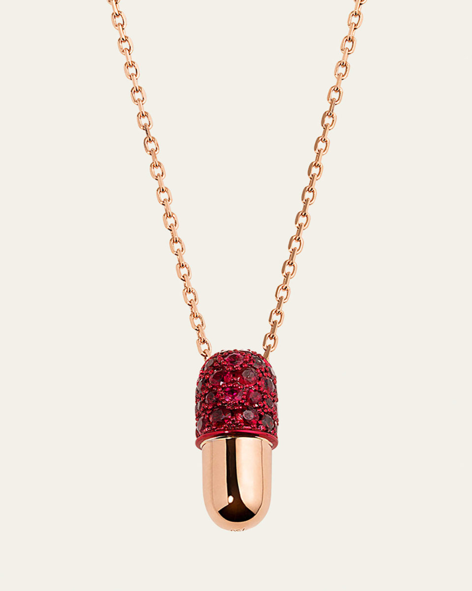 18K Rose Gold Medium Ruby Pill Pendant Necklace